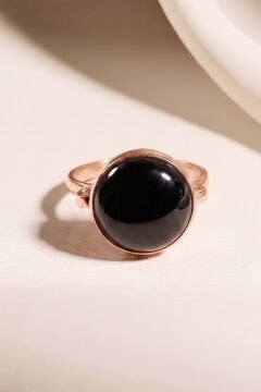 Luna Model Doğal Oniks Taşlı Gümüş Kadın Yüzük 21 - Rose Rengi