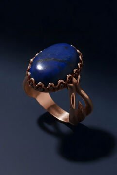Lale Model Lapis Lazuli Taşlı El İşi Gümüş Yüzük 21 - Rose Rengi