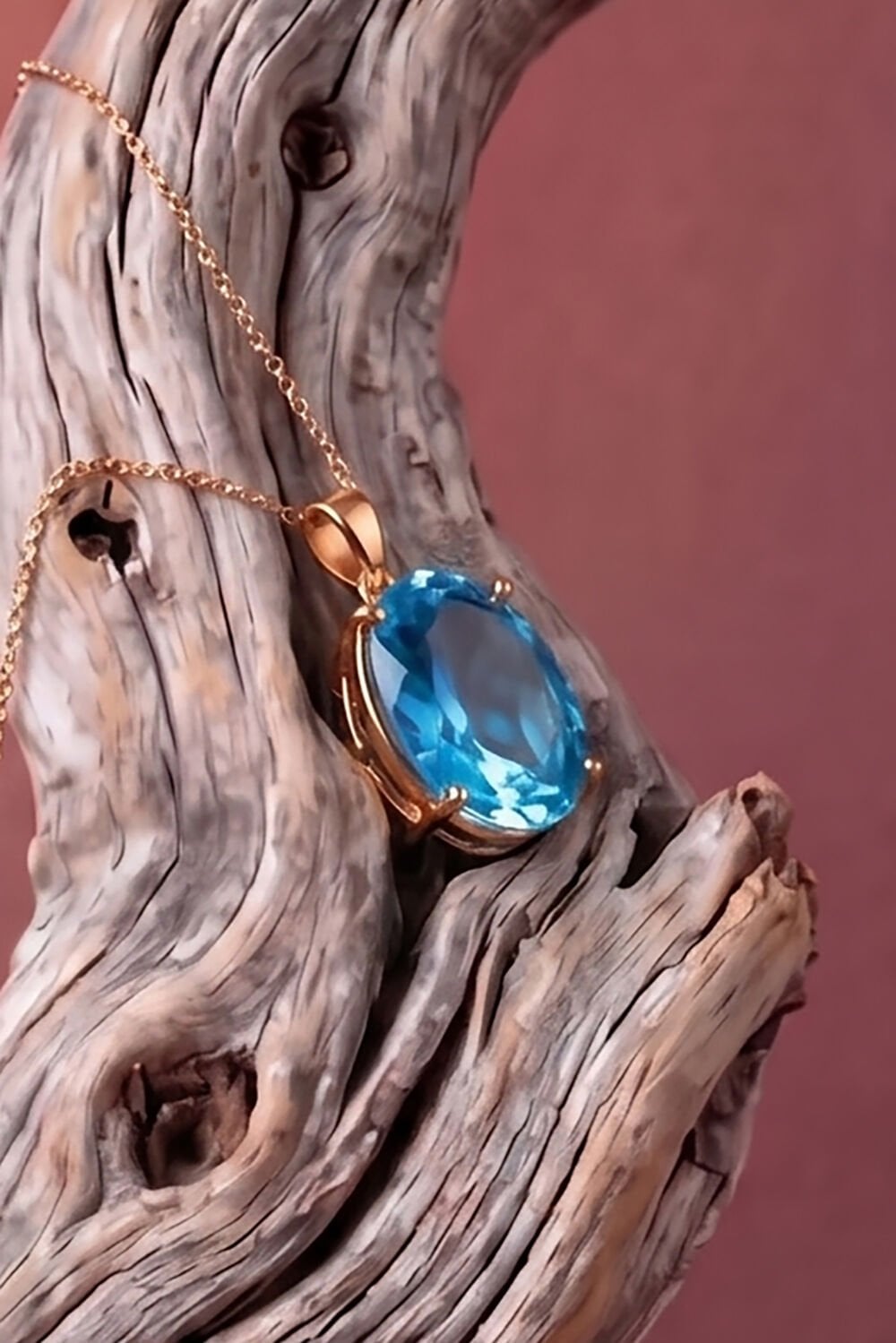 Tek Taş Model Mavi Topaz Renk Zirkon Taşlı Gümüş Kadın Kolye Rose Rengi