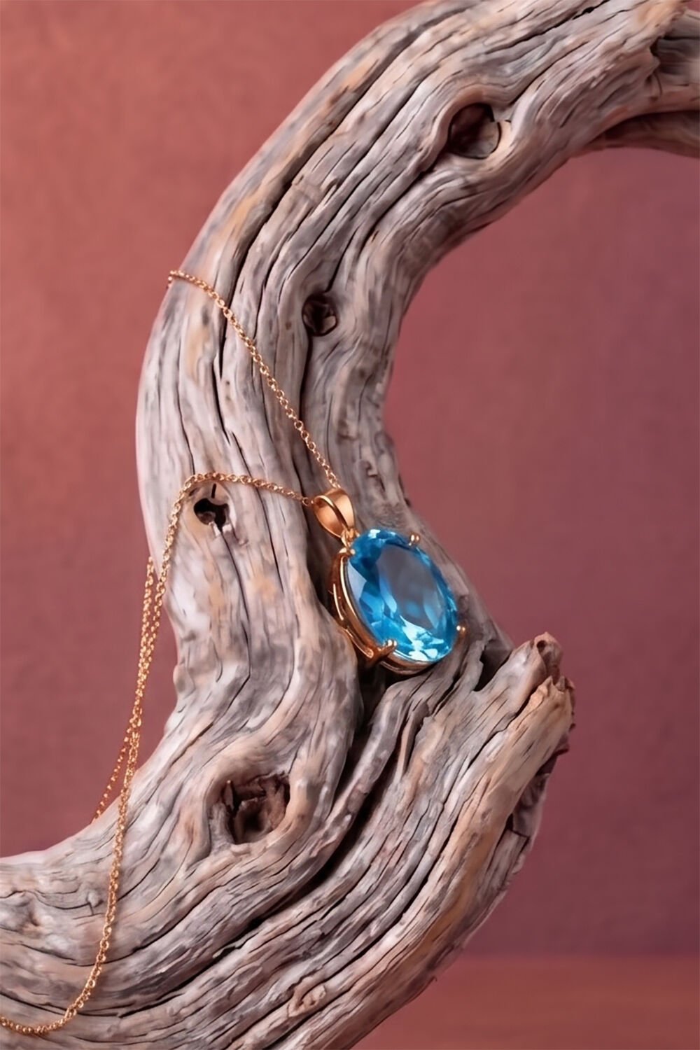 Tek Taş Model Mavi Topaz Renk Zirkon Taşlı Gümüş Kadın Kolye Rose Rengi