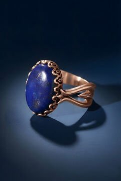 Lale Model Lapis Lazuli Taşlı El İşi Gümüş Yüzük 22 - Rose Rengi