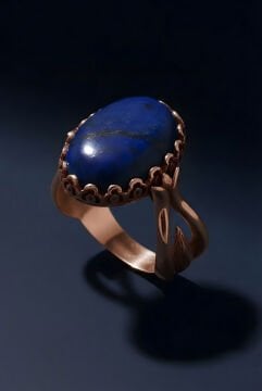 Lale Model Lapis Lazuli Taşlı El İşi Gümüş Yüzük 24 - Rose Rengi