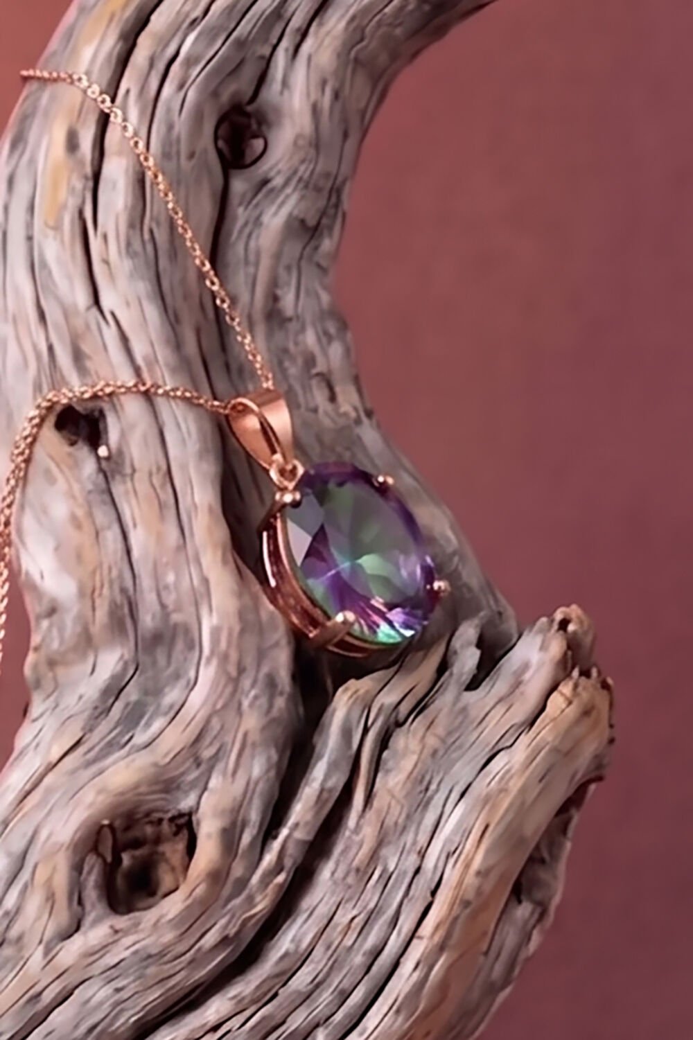 Tek Taş Model Mistik Topaz Zirkon Taşlı Gümüş Kadın Kolye Rose Rengi
