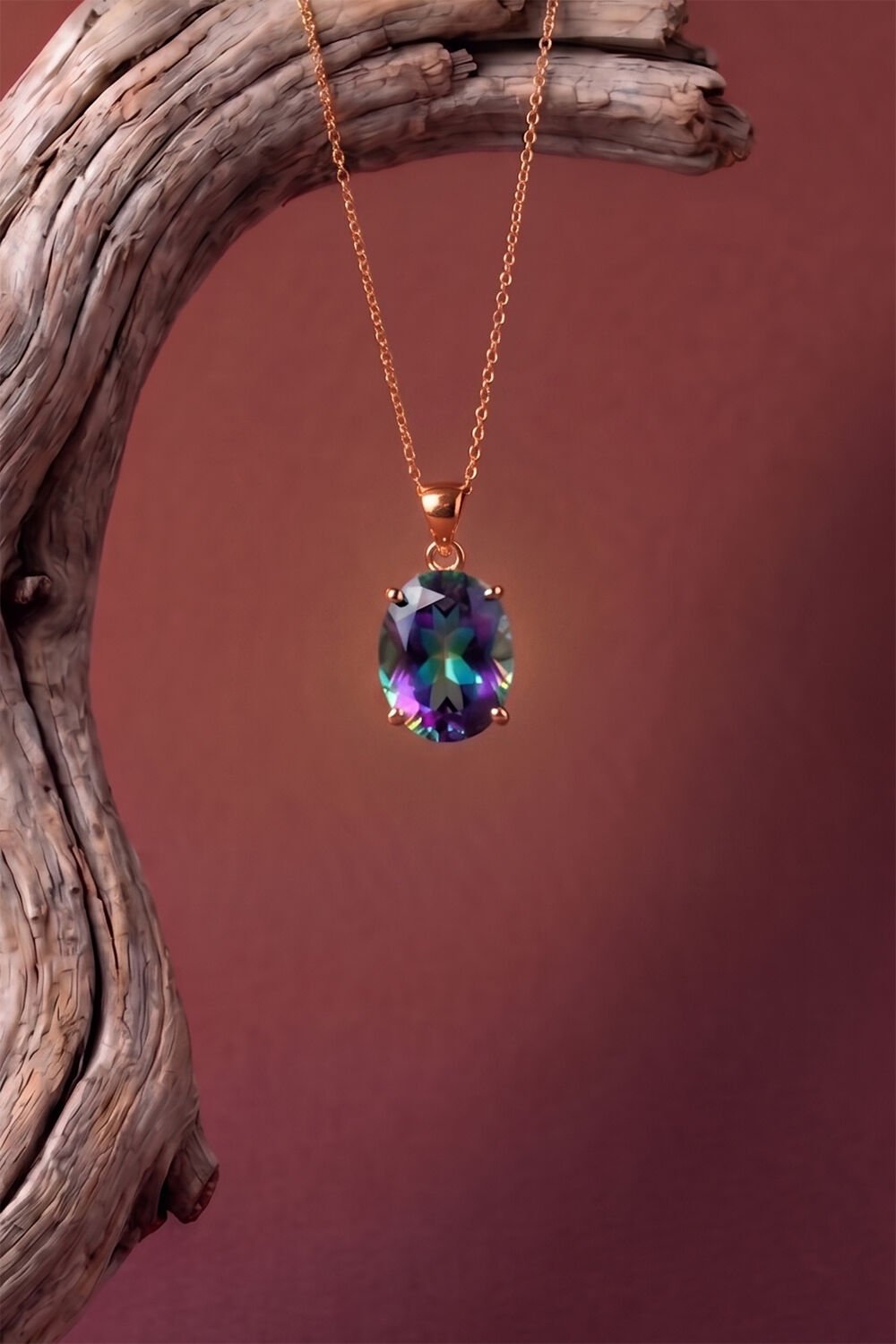 Tek Taş Model Mistik Topaz Zirkon Taşlı Gümüş Kadın Kolye Rose Rengi