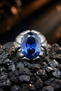 Erzurum Kalem İşçiliği Sancaktar Model Safir Zirkon Taşlı Erkek Yüzük