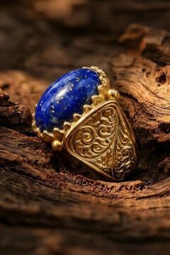 Altın Kaplama Lapis Lazuli Taşlı Gümüş Erkek Yüzük