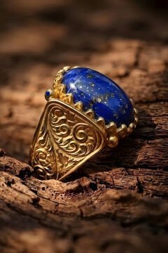 Altın Kaplama Lapis Lazuli Taşlı Gümüş Erkek Yüzük
