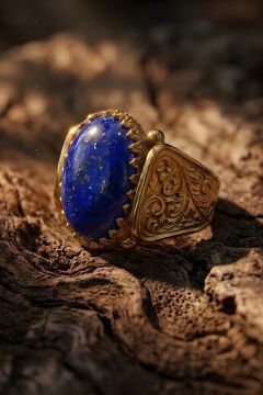 Altın Kaplama Lapis Lazuli Taşlı Gümüş Erkek Yüzük