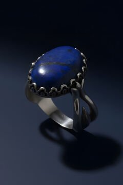 Lale Model Lapis Lazuli Taşlı El İşi Gümüş Yüzük 12 - Gümüş Rengi