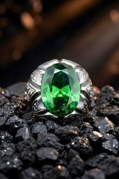 Erzurum Kalem İşçiliği Sancaktar Model Zümrüt Zirkon Taşlı Erkek Yüzük