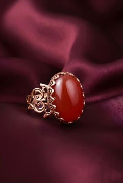 El İşçiliği Özel Tasarım Akik Taşlı Kadın Yüzük 12 - Rose Rengi
