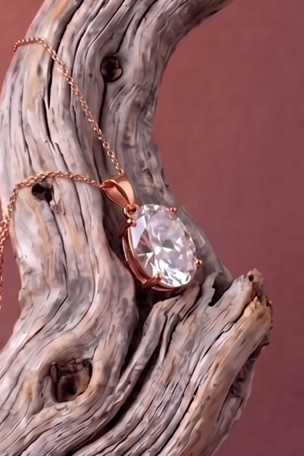 Tek Taş Model Zirkon Taşlı Gümüş Kadın Kolye Rose Rengi