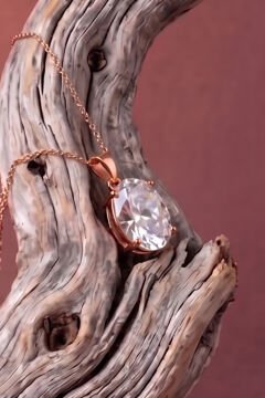 Tek Taş Model Zirkon Taşlı Gümüş Kadın Kolye Rose Rengi