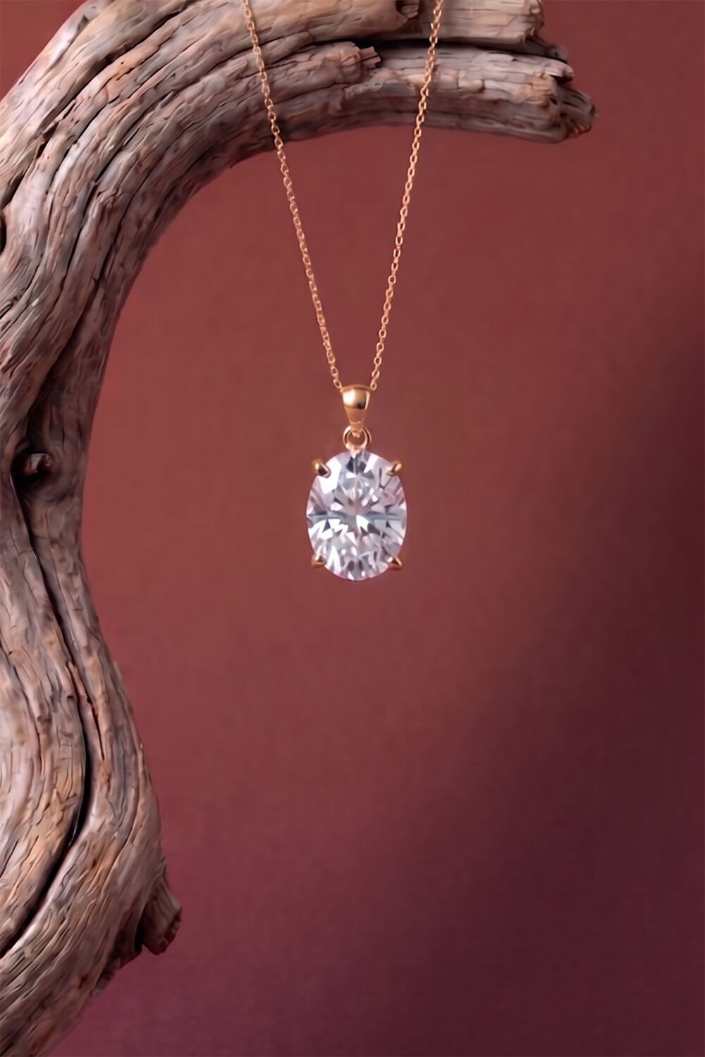 Tek Taş Model Zirkon Taşlı Gümüş Kadın Kolye Rose Rengi