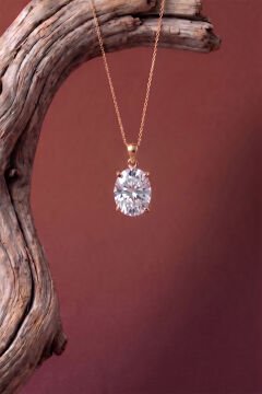 Tek Taş Model Zirkon Taşlı Gümüş Kadın Kolye Rose Rengi