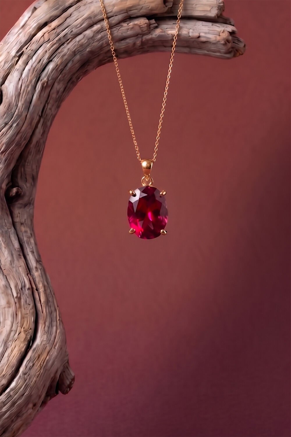 Tek Taş Model Yakut Renk Zirkon Taşlı Gümüş Kadın Kolye Rose Rengi