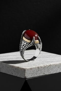 Pençe Model Akik Taşlı Gümüş Yüzük