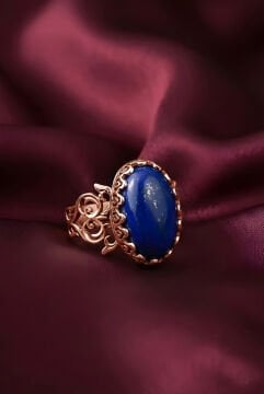 El İşçiliği Özel Tasarım Lapis Lazuli Taşlı Kadın Yüzük 22 - Rose Rengi