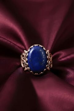 El İşçiliği Özel Tasarım Lapis Lazuli Taşlı Kadın Yüzük 22 - Rose Rengi