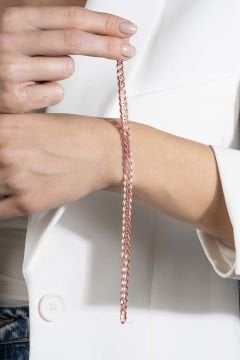 Gurmet Model Gümüş 6,10 mm Genişlik Bileklik 22 Cm - Rose Rengi