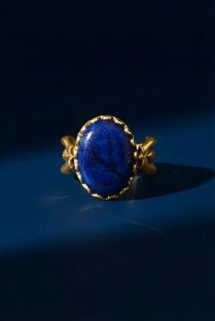 Lale Model Lapis Lazuli Taşlı El İşi Gümüş Yüzük 15 - Altın Rengi