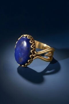 Lale Model Lapis Lazuli Taşlı El İşi Gümüş Yüzük 16 - Altın Rengi