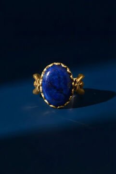 Lale Model Lapis Lazuli Taşlı El İşi Gümüş Yüzük 16 - Altın Rengi