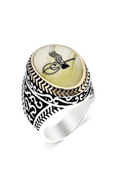 Sedef Taşı Üzerine Tuğra Gümüş Erkek Yüzük