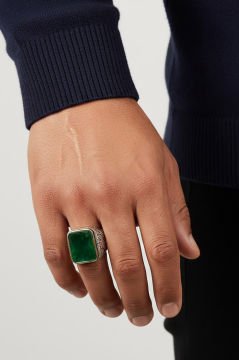 Yeşil Akik Taşlı Gümüş Yüzük
