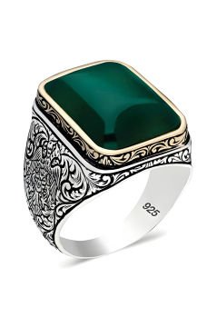 Yeşil Akik Taşlı Gümüş Yüzük