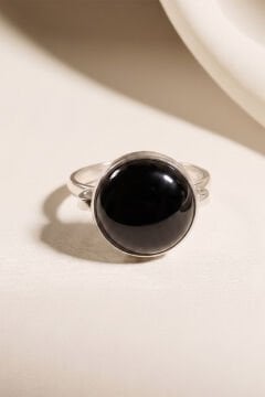 Luna Model Doğal Oniks Taşlı Gümüş Kadın Yüzük 20 - Gümüş Rengi