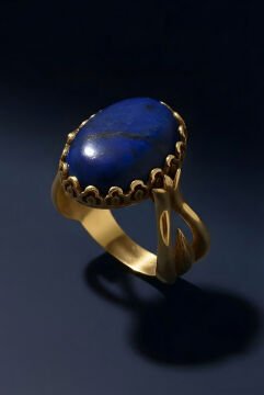 Lale Model Lapis Lazuli Taşlı El İşi Gümüş Yüzük 24 - Altın Rengi