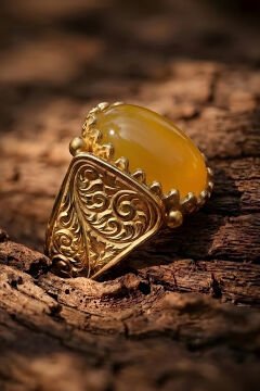 Altın Kaplama Sarı Akik Taşlı Gümüş Erkek Yüzük