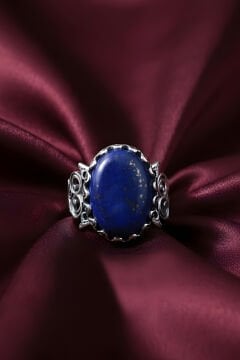 El İşçiliği Özel Tasarım Lapis Lazuli Taşlı Kadın Yüzük 24 - Gümüş Rengi