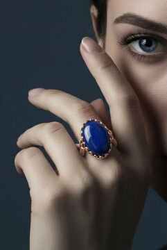 Lale Model Lapis Lazuli Taşlı El İşi Gümüş Yüzük 13 - Rose Rengi