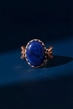 Lale Model Lapis Lazuli Taşlı El İşi Gümüş Yüzük 17 - Rose Rengi
