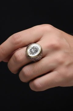 Sedef Taşı Üzerine Osmanlı Devlet Arması Yüzük