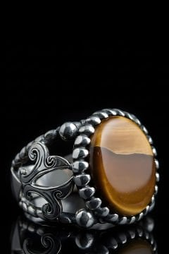 Kaplangözü Taşlı El İşi Zambak Desenli Gümüş Yüzük