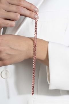 Nonna Model Gümüş 6,10 mm Genişlik Bileklik 18 Cm - Rose Rengi
