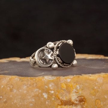 Oniks Taşlı El İşi Gümüş Yüzük