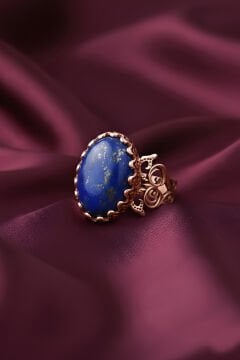 El İşçiliği Özel Tasarım Lapis Lazuli Taşlı Kadın Yüzük 12 - Rose Rengi