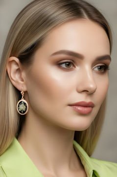 Damla Kehribar İçine Gül Oyma El İşi Gümüş Küpe Rose Rengi