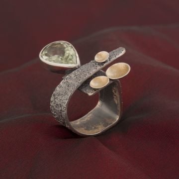 Yeşil Ametist Taşlı El İşi Tasarım Gümüş Yüzük