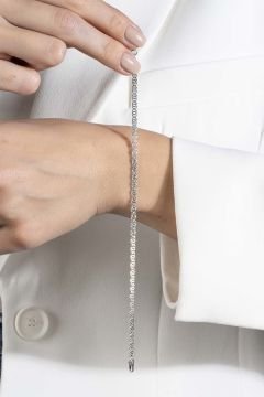 Kaplangözü Model Gümüş 3,35 mm Genişlik Bileklik 19 Cm - Gümüş Rengi