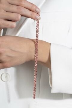 Nonna Model Gümüş 6,10 mm Genişlik Bileklik 22 Cm - Rose Rengi