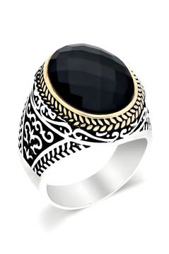 Siyah Zirkon Taşlı Gümüş Erkek Yüzük