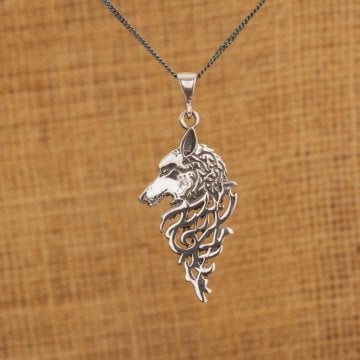 Desenli Kurt Model Gümüş Kolye