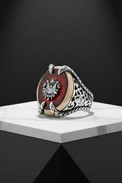 Pençe Model Akik Taş Üzeri Devlet Arması Yüzük