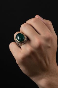 Yeşil Zirkon Taşlı Gümüş Erkek Yüzük