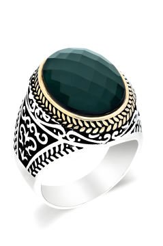 Yeşil Zirkon Taşlı Gümüş Erkek Yüzük